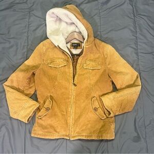 Vtg 80s 90s Y2K Faux Sherpa Lined Corduroy Trucker Jacket Womens M Tan Retro
